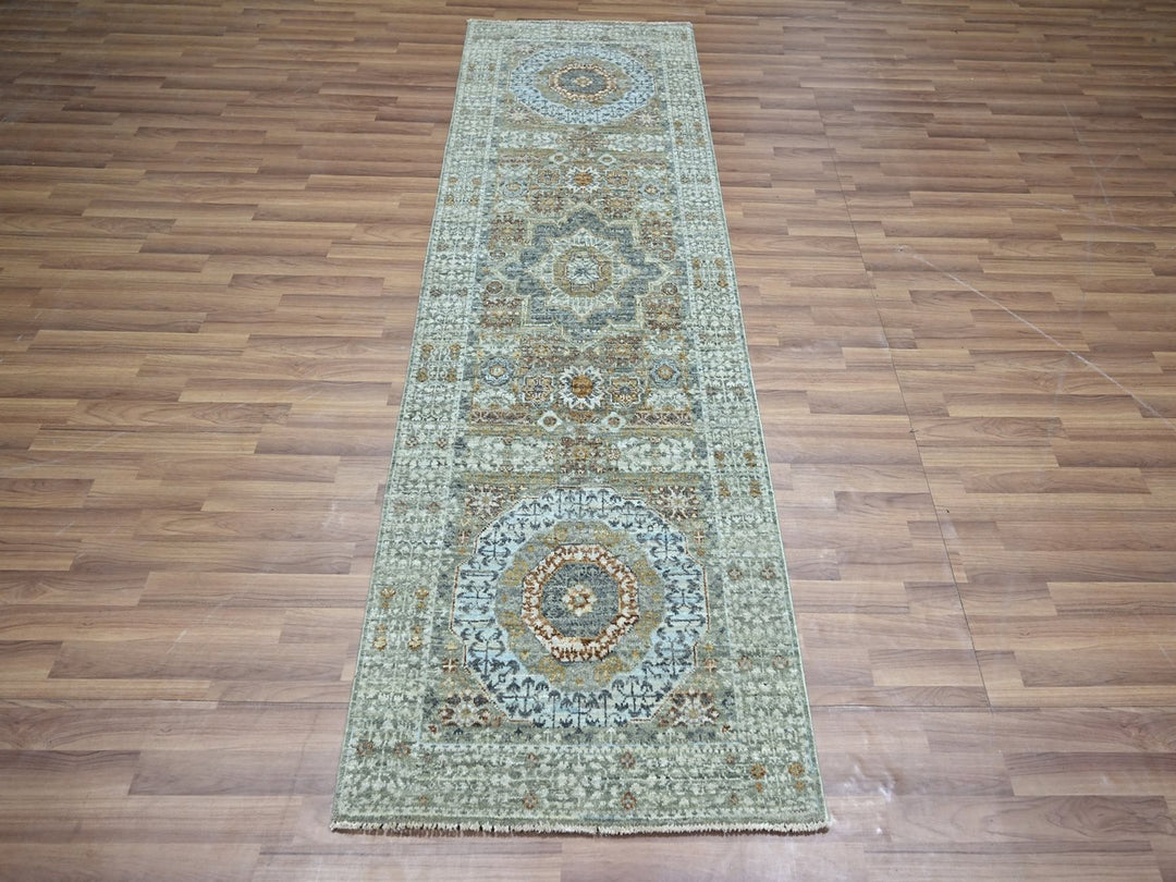 2'8" x 8'1" New Hand Knotted Green Wool Runner Oriental Rug - MOA10276810