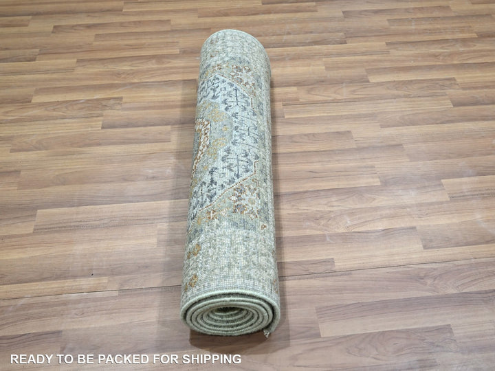 2'8" x 8'1" New Hand Knotted Green Wool Runner Oriental Rug - MOA10276810