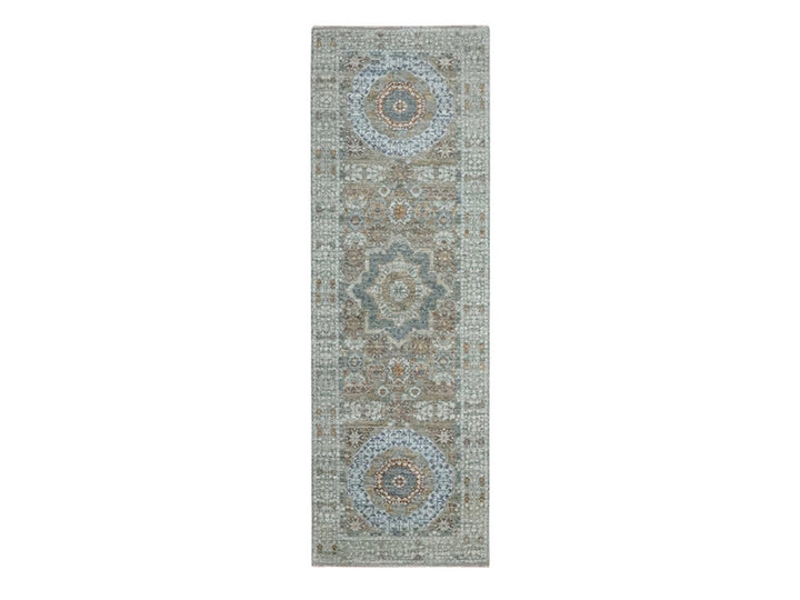 2'8" x 8'1" New Hand Knotted Green Wool Runner Oriental Rug - MOA10276811
