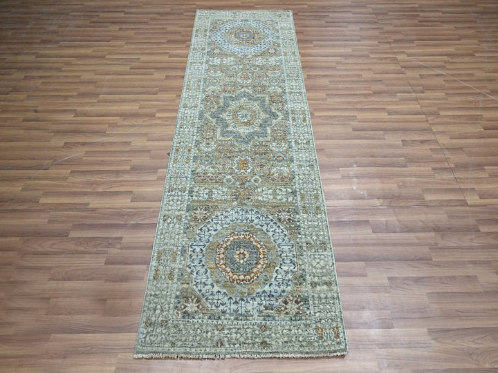 2'8" x 8'1" New Hand Knotted Green Wool Runner Oriental Rug - MOA10276811