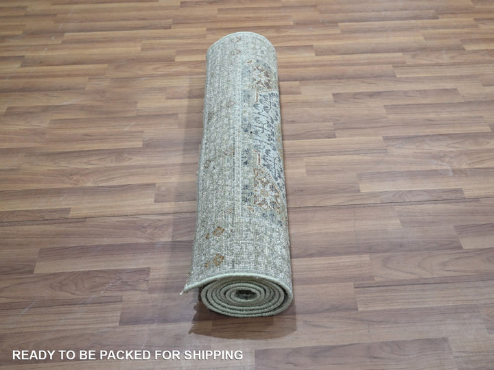 2'8" x 8'1" New Hand Knotted Green Wool Runner Oriental Rug - MOA10276811