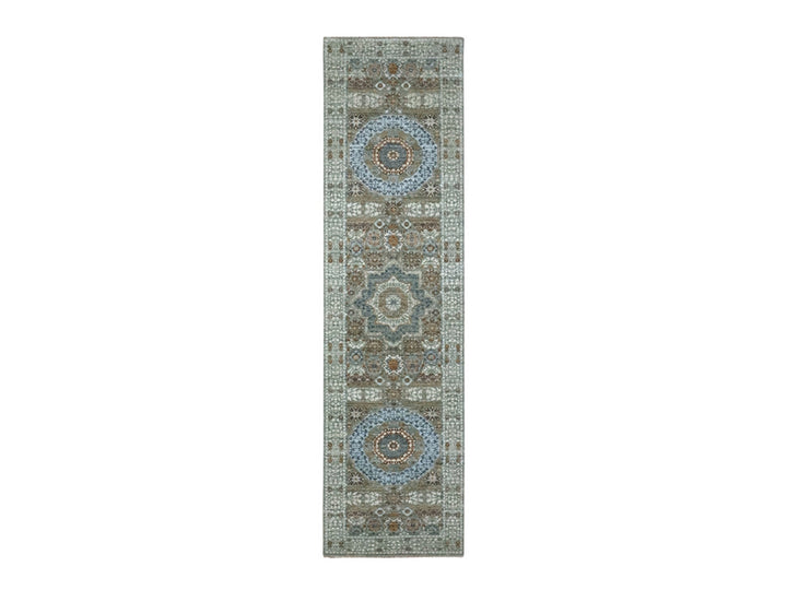 2'9" x 10'4" New Hand Knotted Green Wool Runner Oriental Rug - MOA10276812