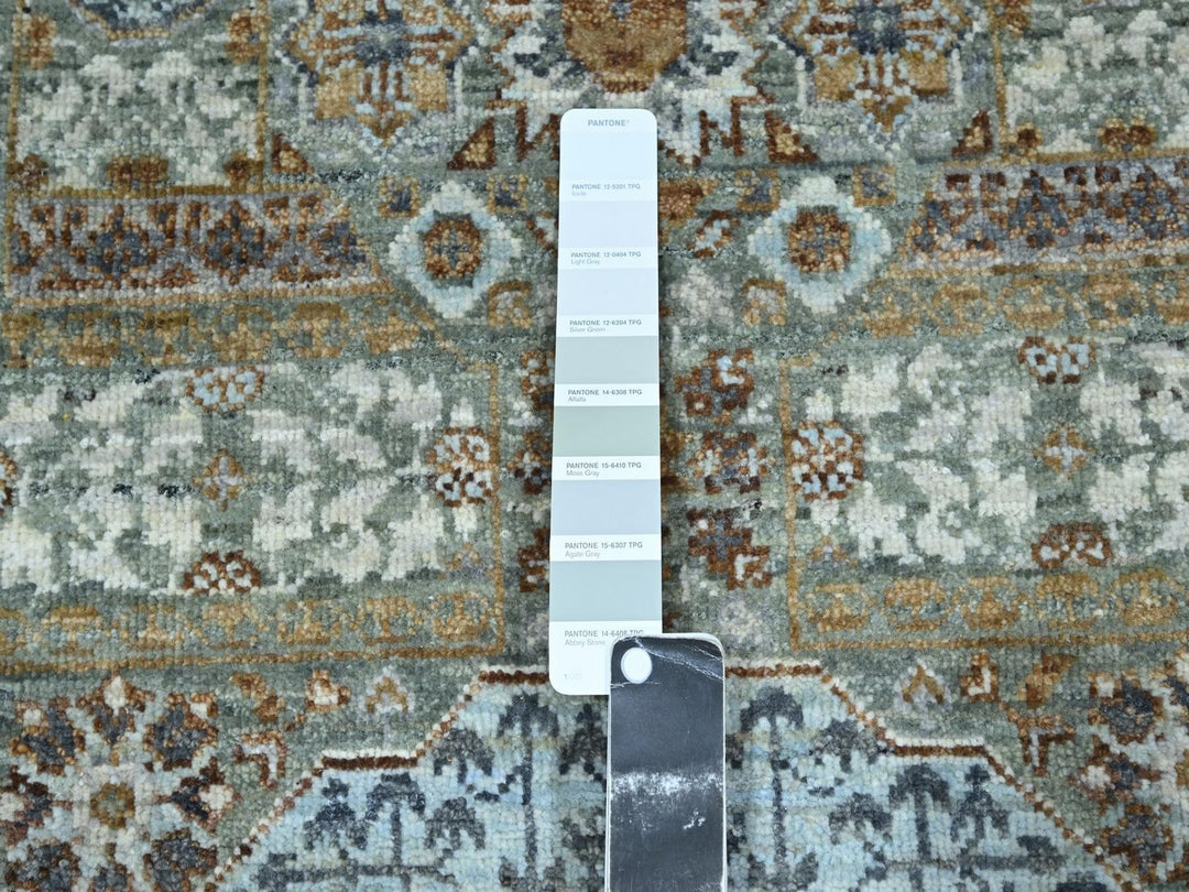 2'9" x 10'4" New Hand Knotted Green Wool Runner Oriental Rug - MOA10276812