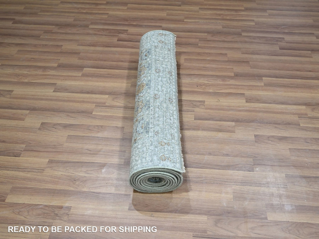 2'9" x 10'4" New Hand Knotted Green Wool Runner Oriental Rug - MOA10276812