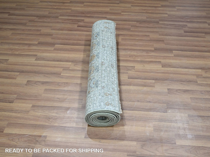 2'9" x 10'4" New Hand Knotted Green Wool Runner Oriental Rug - MOA10276812