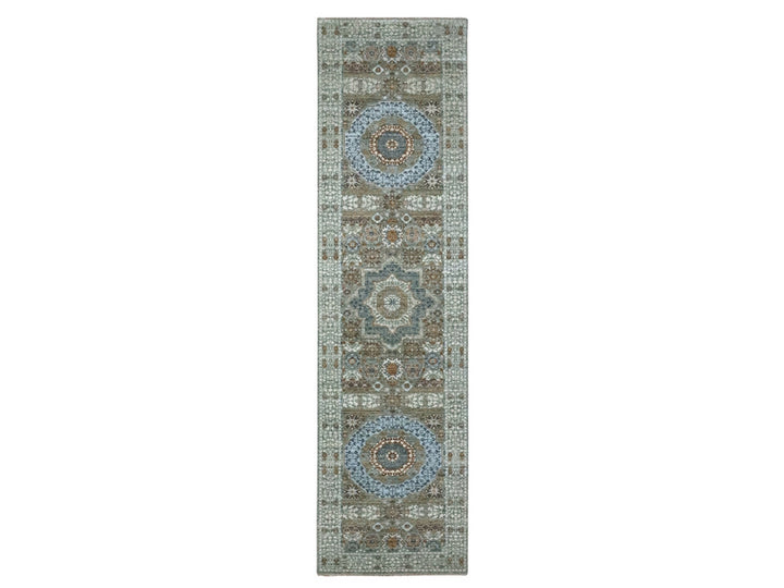 2'8" x 10'4" New Hand Knotted Green Wool Runner Oriental Rug - MOA10276813