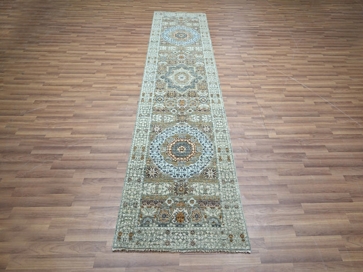 2'8" x 10'4" New Hand Knotted Green Wool Runner Oriental Rug - MOA10276813