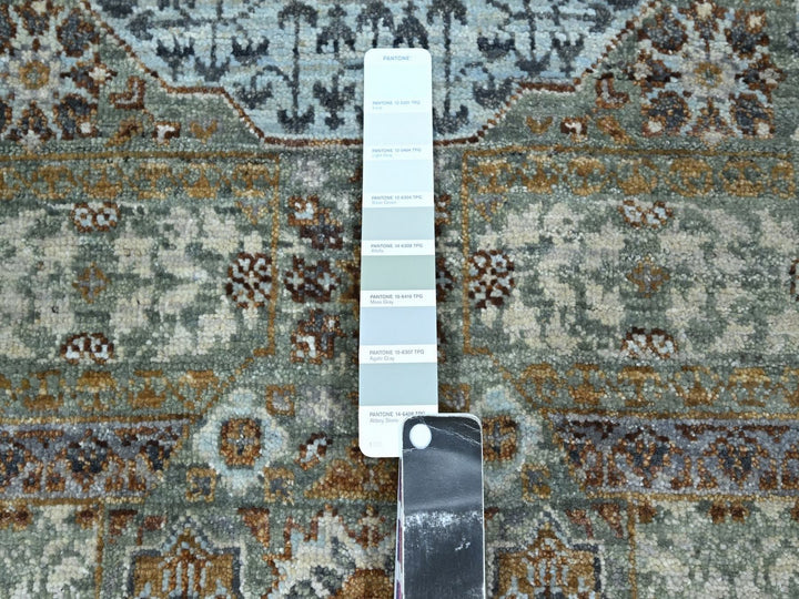 2'8" x 10'4" New Hand Knotted Green Wool Runner Oriental Rug - MOA10276813