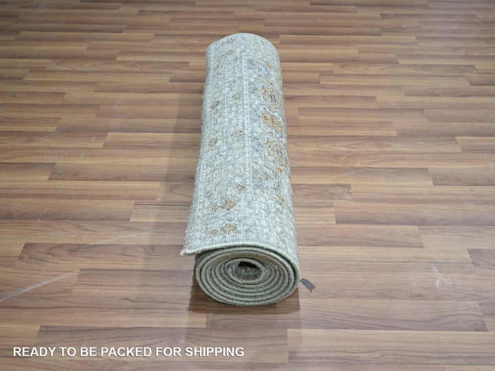 2'8" x 10'4" New Hand Knotted Green Wool Runner Oriental Rug - MOA10276813