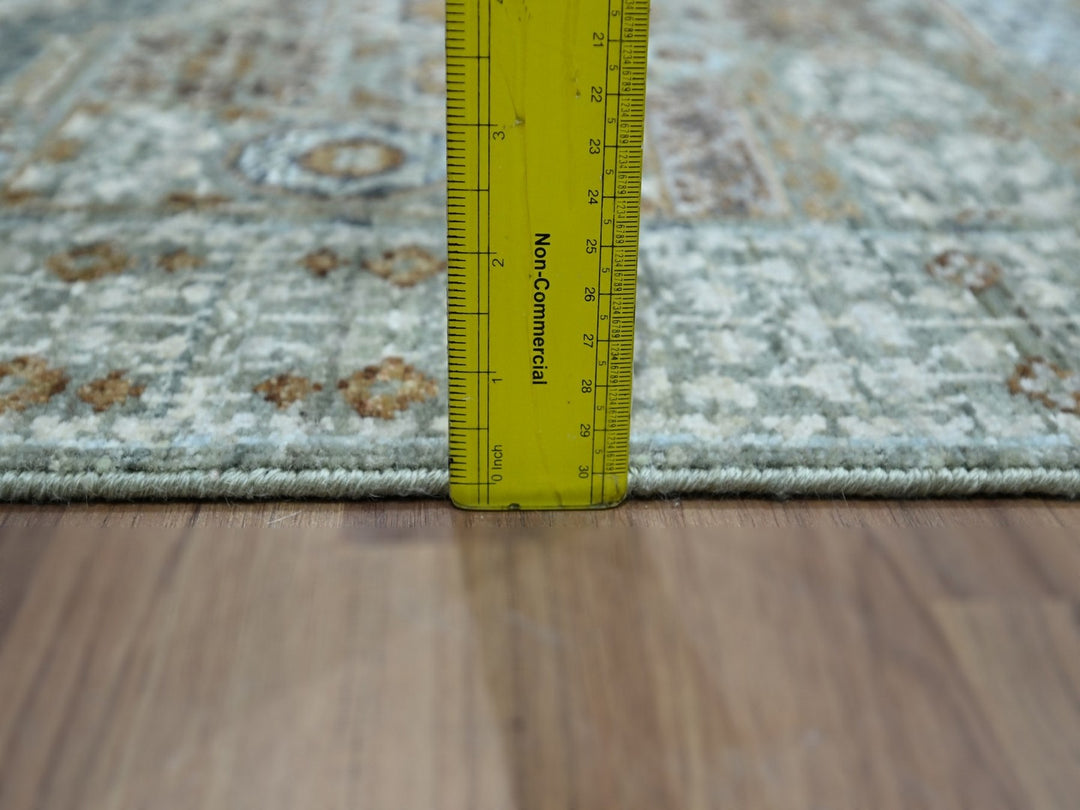 2'8" x 10'4" New Hand Knotted Green Wool Runner Oriental Rug - MOA10276813