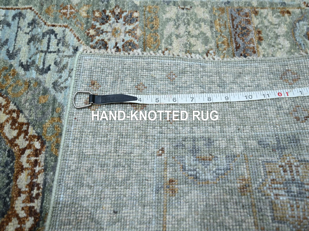 2'8" x 10'4" New Hand Knotted Green Wool Runner Oriental Rug - MOA10276813