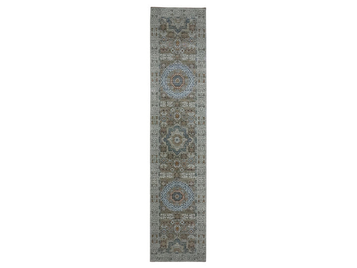 2'7" x 12'1" New Hand Knotted Green Wool Runner Oriental Rug - MOA10276814