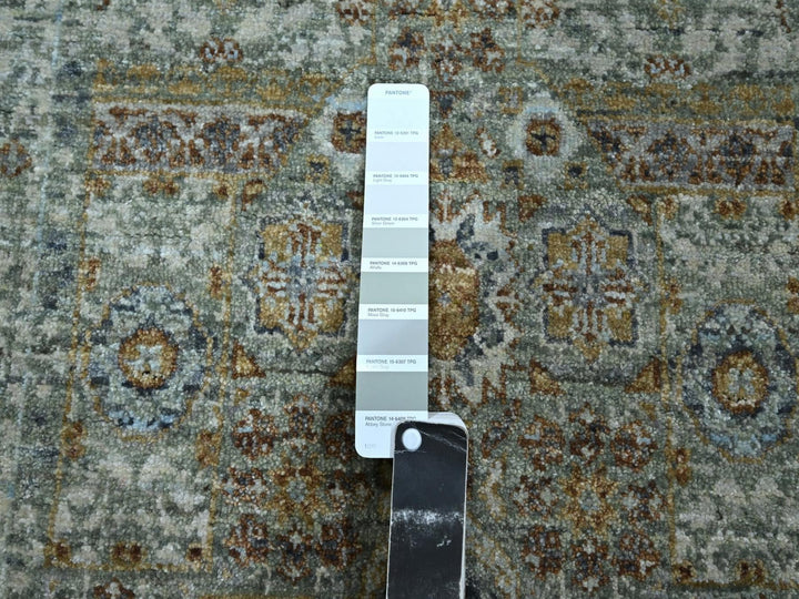 2'7" x 12'1" New Hand Knotted Green Wool Runner Oriental Rug - MOA10276814