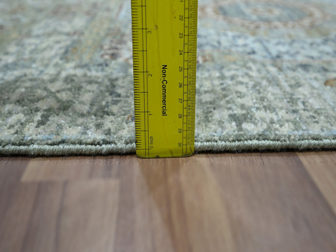 2'7" x 12'1" New Hand Knotted Green Wool Runner Oriental Rug - MOA10276814