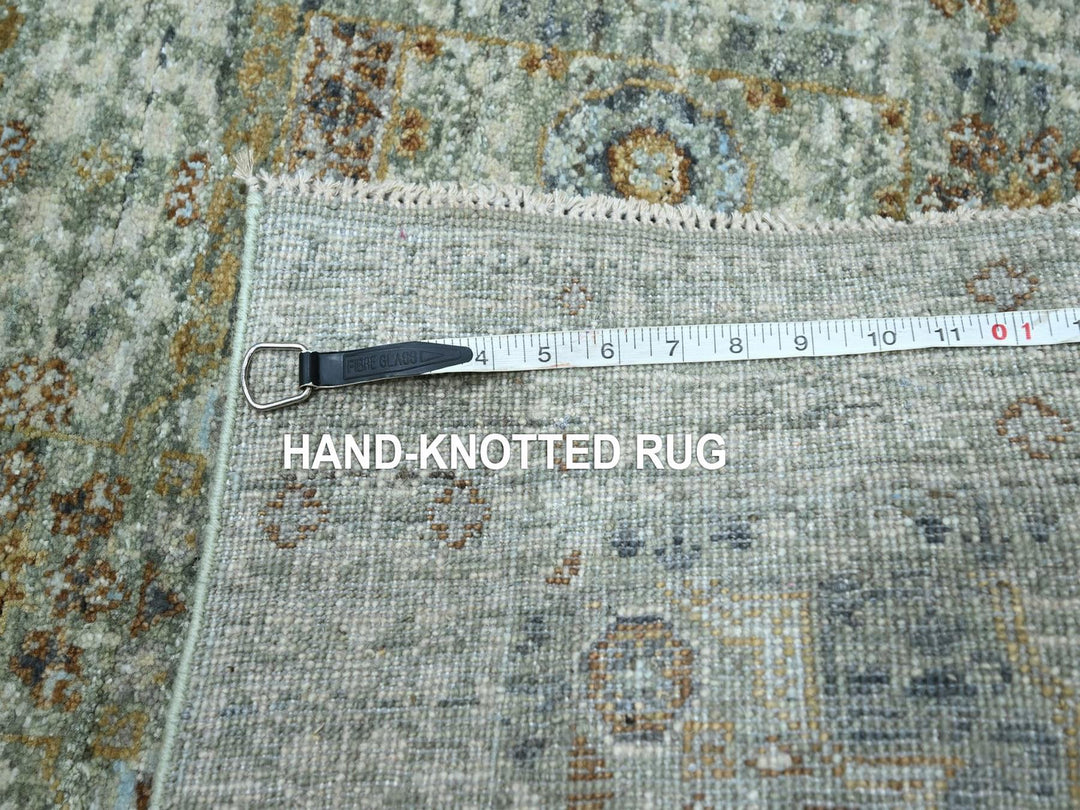 2'7" x 12'1" New Hand Knotted Green Wool Runner Oriental Rug - MOA10276814