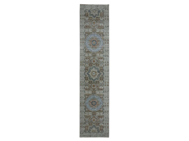 2'7" x 12'1" New Hand Knotted Green Wool Runner Oriental Rug - MOA10276815