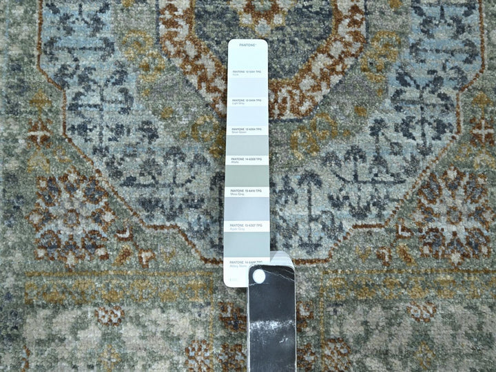 2'7" x 12'1" New Hand Knotted Green Wool Runner Oriental Rug - MOA10276815