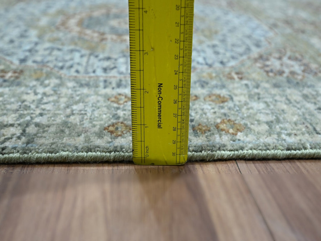 2'7" x 12'1" New Hand Knotted Green Wool Runner Oriental Rug - MOA10276815