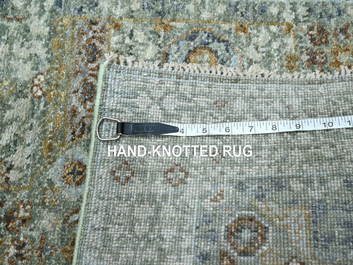 2'7" x 12'1" New Hand Knotted Green Wool Runner Oriental Rug - MOA10276815