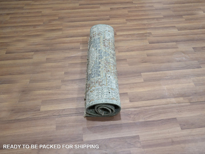 2'1" x 3'2" New Hand Loomed Green Wool Rectangle Oriental Rug - MOA10276818