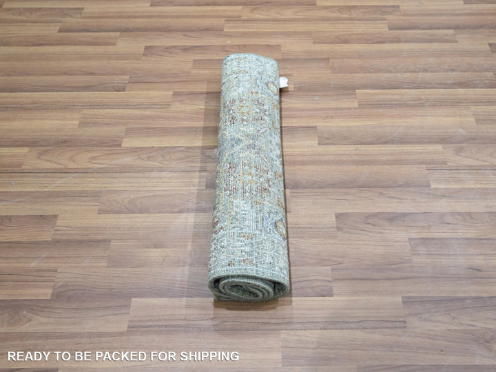 2'1" x 3'2" New Hand Knotted Green Wool Rectangle Oriental Rug - MOA10276819