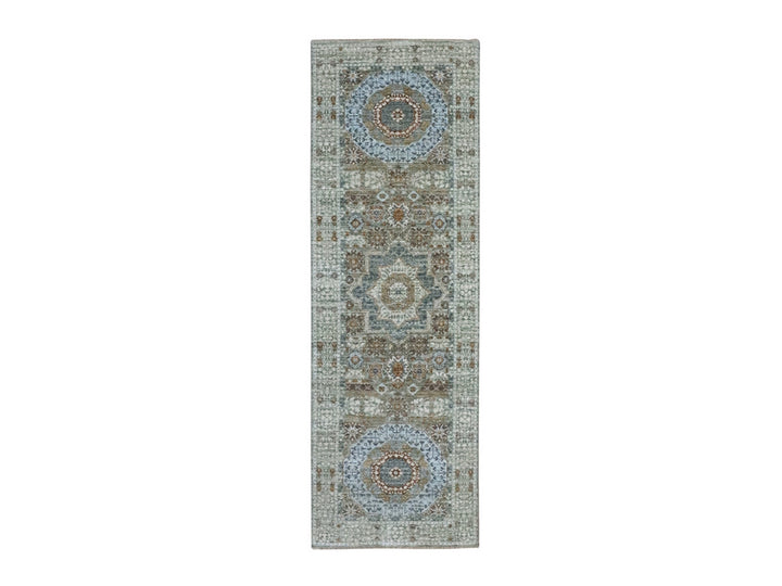 2'8" x 8'1" New Hand Knotted Green Wool Runner Oriental Rug - MOA10276820