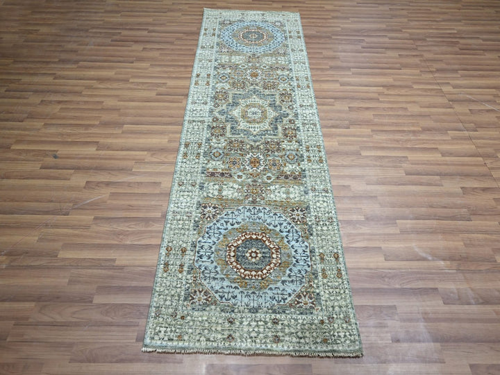 2'8" x 8'1" New Hand Knotted Green Wool Runner Oriental Rug - MOA10276820