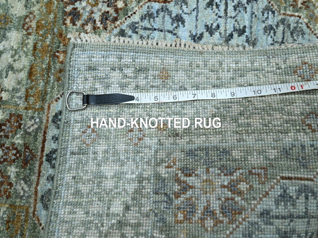 2'8" x 8'1" New Hand Knotted Green Wool Runner Oriental Rug - MOA10276820