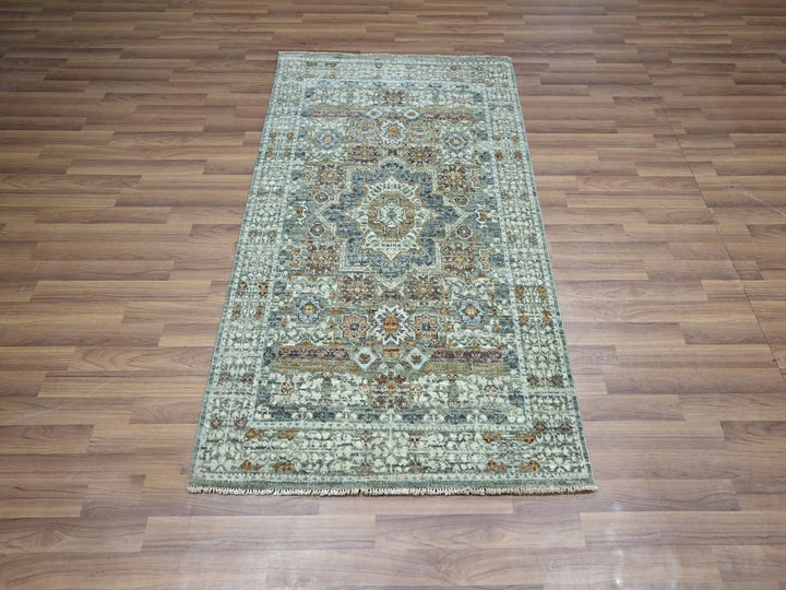 3'0" x 5'1" New Hand Knotted Green Wool Rectangle Oriental Rug - MOA10276822