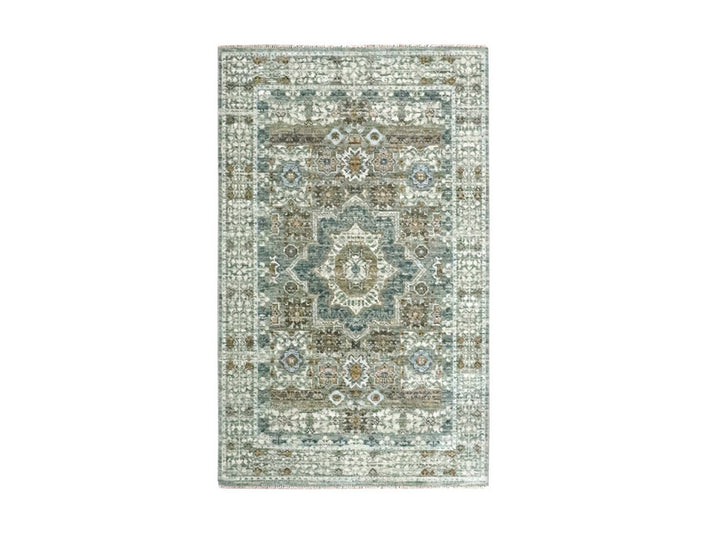 3'1" x 5'0" New Hand Knotted Green Wool Rectangle Oriental Rug - MOA10276823
