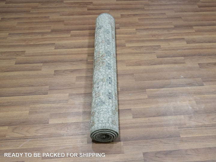 3'1" x 5'0" New Hand Knotted Green Wool Rectangle Oriental Rug - MOA10276823