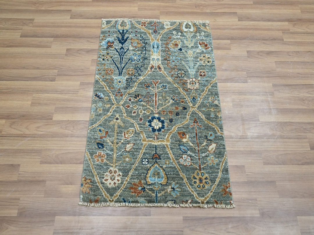 2'0" x 3'0" New Hand Knotted Green Wool Rectangle Oriental Rug - MOA10276827