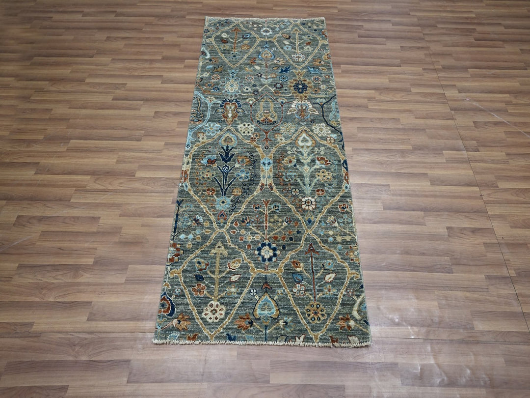 2'8" x 6'0" New Hand Knotted Green Wool Runner Oriental Rug - MOA10276828