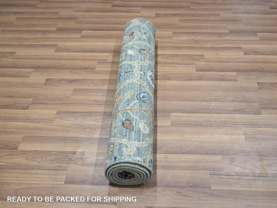 2'8" x 6'0" New Hand Knotted Green Wool Runner Oriental Rug - MOA10276828