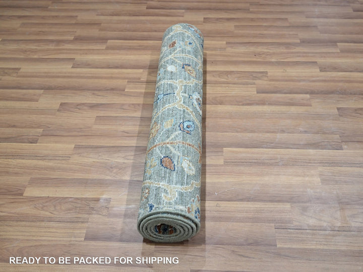 2'8" x 6'0" New Hand Knotted Green Wool Runner Oriental Rug - MOA10276828
