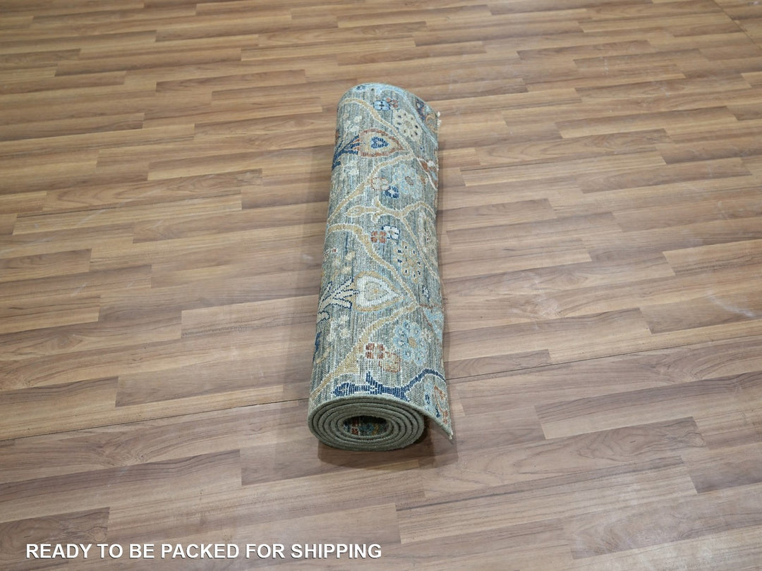2'8" x 8'1" New Hand Knotted Green Wool Runner Oriental Rug - MOA10276831