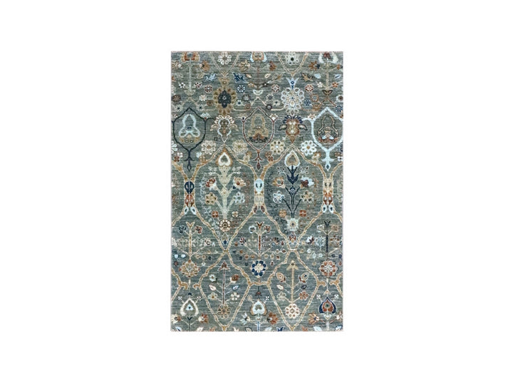 3'0" x 5'2" New Hand Knotted Green Wool Rectangle Oriental Rug - MOA10276832