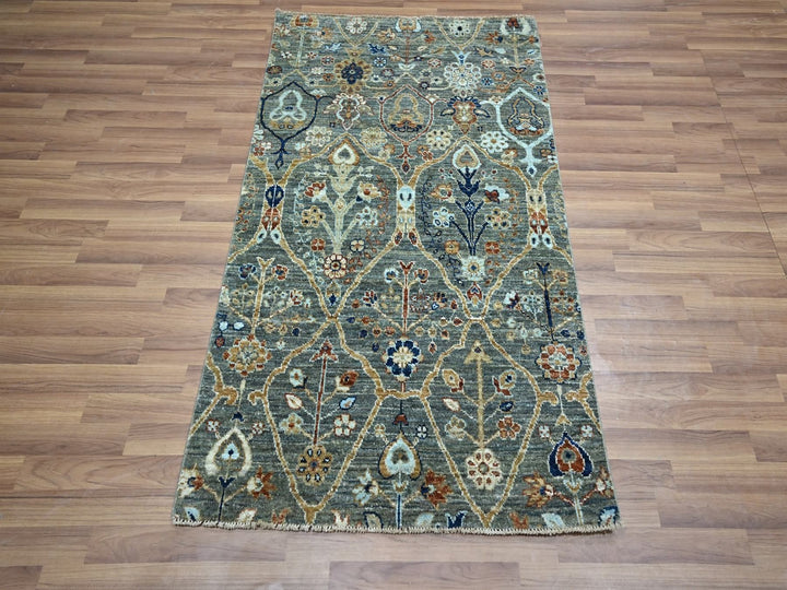 3'0" x 5'2" New Hand Knotted Green Wool Rectangle Oriental Rug - MOA10276832