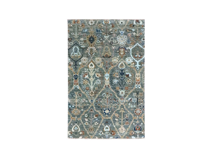 3'1" x 5'1" New Hand Knotted Green Wool Rectangle Oriental Rug - MOA10276833