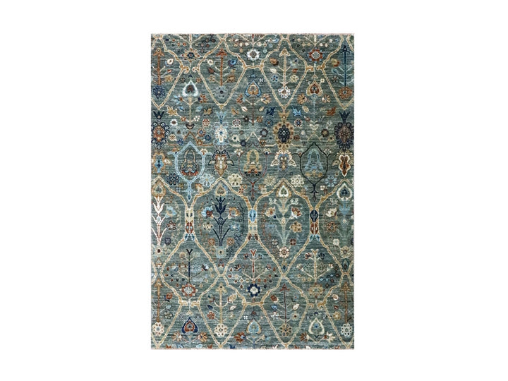 3'10" x 6'1" New Hand Knotted Green Wool Rectangle Oriental Rug - MOA10276834