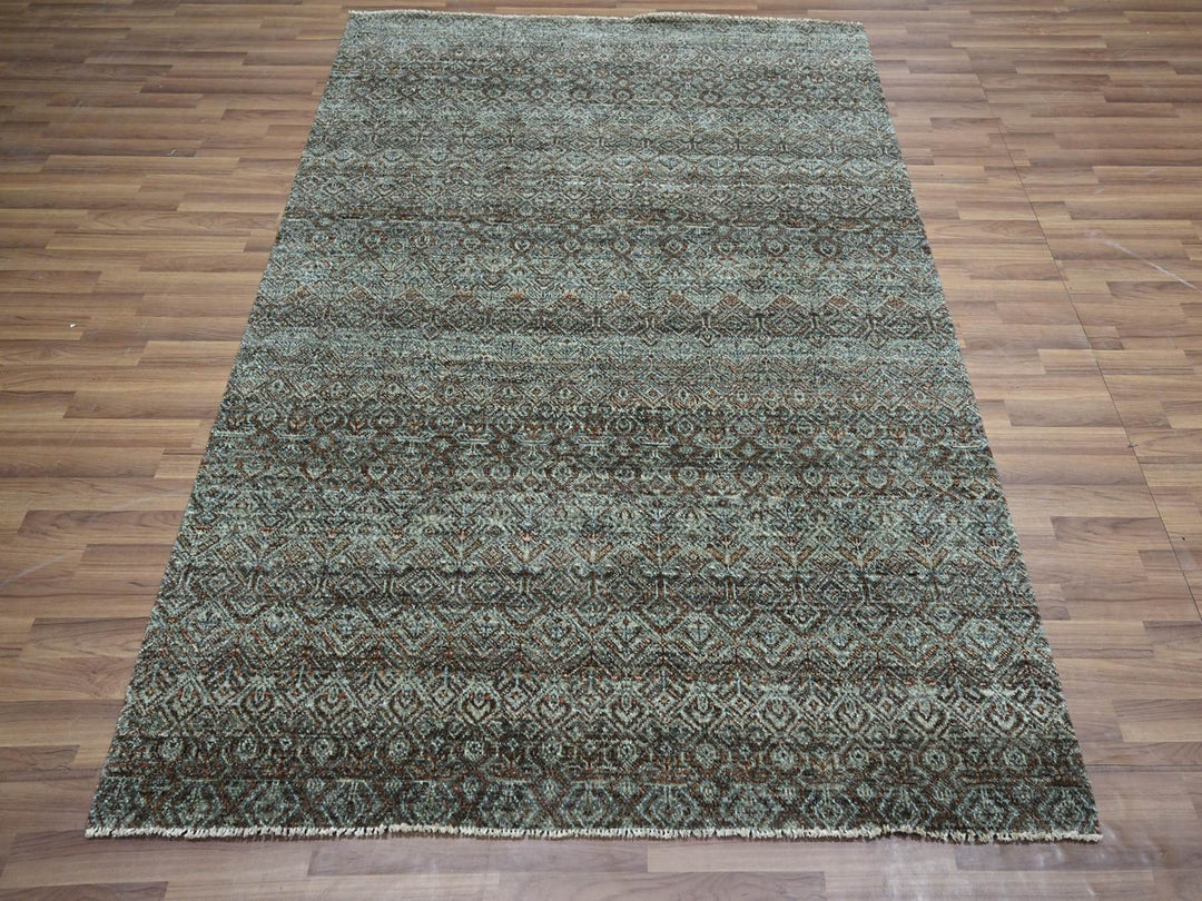 5'1" x 7'1" New Hand Knotted Blue Wool Rectangle Oriental Rug - MOA10276837