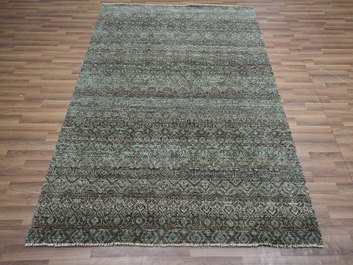 5'1" x 7'1" New Hand Knotted Blue Wool Rectangle Oriental Rug - MOA10276837