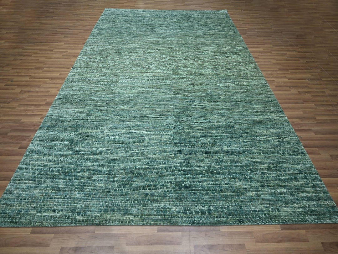 9'3" x 11'7" New Hand Knotted Green Wool Rectangle Oriental Rug - MOA10276838