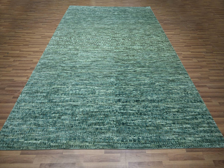 9'3" x 11'7" New Hand Knotted Green Wool Rectangle Oriental Rug - MOA10276838