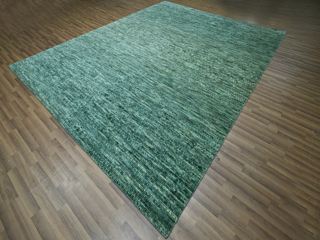 9'3" x 11'7" New Hand Knotted Green Wool Rectangle Oriental Rug - MOA10276838