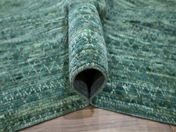 9'3" x 11'7" New Hand Knotted Green Wool Rectangle Oriental Rug - MOA10276838