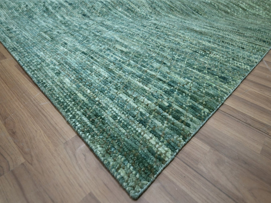 9'3" x 11'7" New Hand Knotted Green Wool Rectangle Oriental Rug - MOA10276838