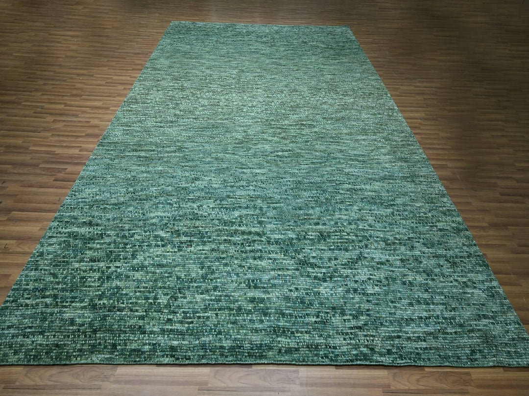 10'4" x 14'2" New Hand Knotted Green Wool Rectangle Oriental Rug - MOA10276842
