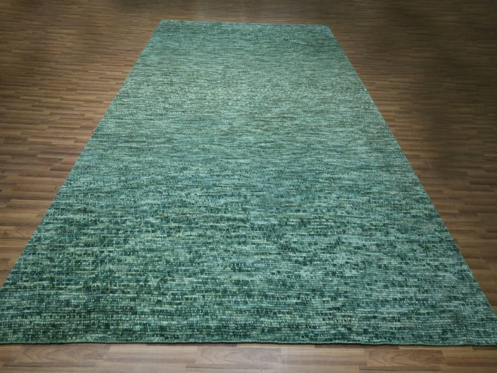 10'4" x 14'2" New Hand Knotted Green Wool Rectangle Oriental Rug - MOA10276842
