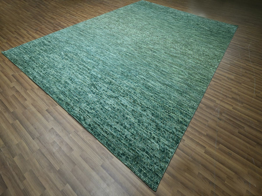 10'4" x 14'2" New Hand Knotted Green Wool Rectangle Oriental Rug - MOA10276842